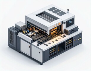 Automated Circuit Board Assembly Machine Detailed Isometric View Showing Components and Processes