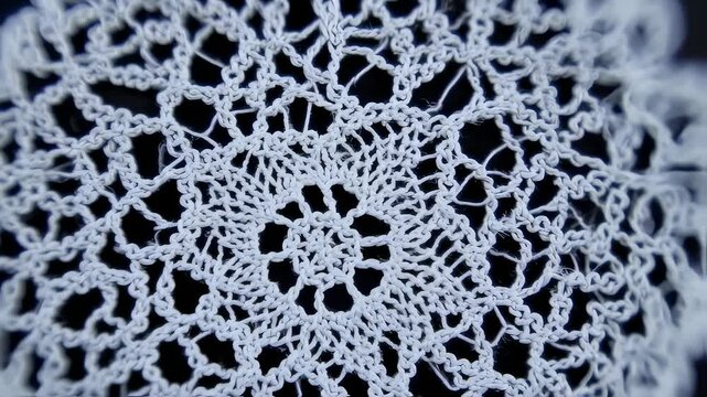 Macro orbit of lace doily in soft light