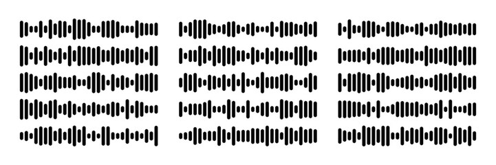Collection of vector voice message equalizer soundwave. Visual representation of audio waveform dynamic data. Concept for ui element.
