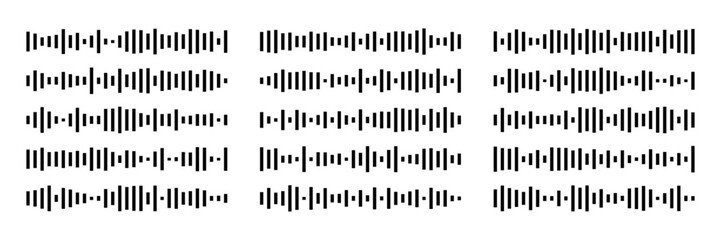 Set of black voice message equalizer graphic. Audio sound wave visualization for music player and user interface element design. © marruu