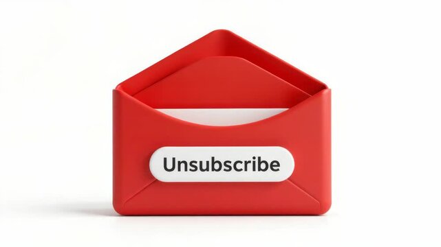A red envelope with a white card showing an email symbol and "Unsubscribe" written on the front.