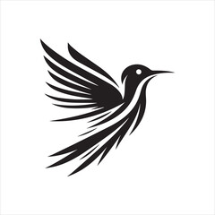 Fototapeta premium A stylized, black and white illustration of a hummingbird in flight, wings spread.
