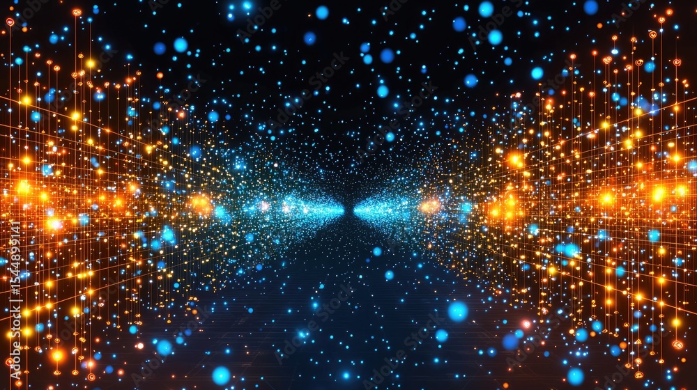 Poster dynamic light and particle simulation digital realm graphic visualization abstract environment wide-