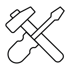 Screwdriver and hammer thin line icon, repair service concept. Vector graphics. Repair tools sign on white background, style mobile or design.