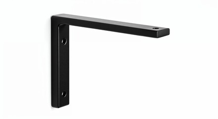 Shelf bracket isolated on white background, black metal,close-up,powder-coated,photorealistic detail