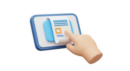 3D Render: Hand Interacting with Digital Invoice - Online Payment Concept