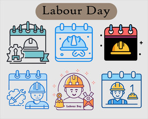 Labour day Worker Icon and Labor day 
labor tools in the background, vector illustration.