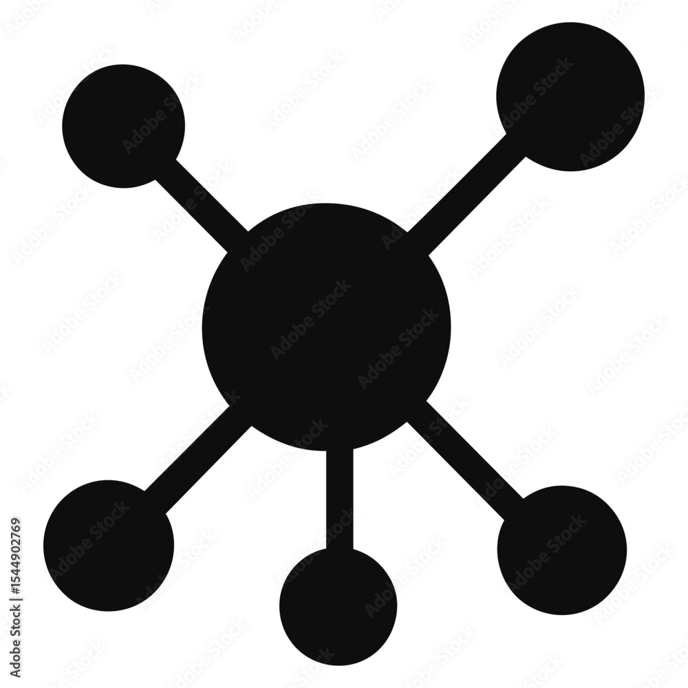 Poster a black atom structure with a central circle and five smaller circles connected by lines around it o