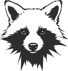 Raccoon head logo in the form of a black silhouette with a furry neck and ears.