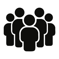 A group of stylized black figures standing together in a cluster forming a crowd illustration on transparent background