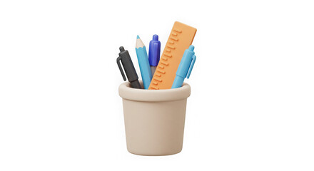 3D Render: Organized Stationery in a Desk Pot - Perfect for Education & Office