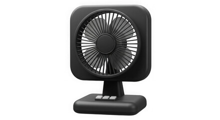 Compact Black Desk Fan: 3D Render of Small Square Table Fan with Blades