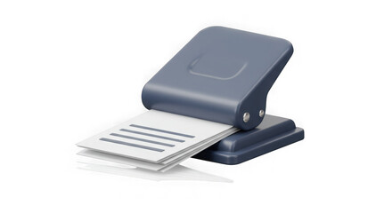 3D Render of a Blue Hole Punch with Paper - Office Supplies and Stationery