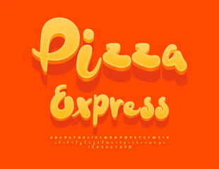 Vector Promo poster Pizza Express for Cafe. Modern Creative 3D Font. Joyful Orange Alphabet Letters and Numbers set.