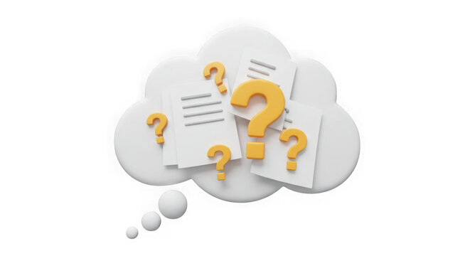 3D Cloud of Questions: Uncertainty, Inquiry, Problem Solving, FAQ Concept