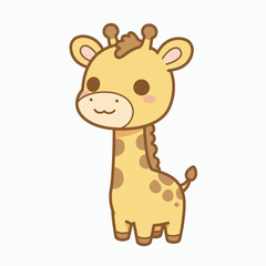 A cartoon giraffe stands facing forward with a simple cheerful design on a plain white background