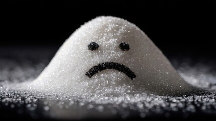 The sad expression in white sugar symbolically reflects the negative impact of excess sugar on health.
