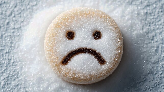 The sad expression in white sugar symbolically reflects the negative impact of excess sugar on health.
