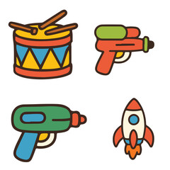 Obraz premium Cute cartoon baby vector illustration set with different toys