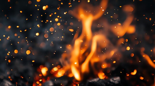Fire Sparks fly as embers burn Flames with sparks on a black background Flame PNG Fire spark overlay with smoke and flame Grill heat glow Flying orange sparkle Hell bonfire
