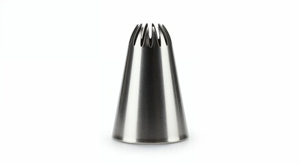 Pastry tip isolated on white, metal nozzle photorealistic baking tool for cake decorating close-up