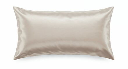 Satin pillowcase isolated on white, luxury soft bedding close-up, photorealistic fabric detail