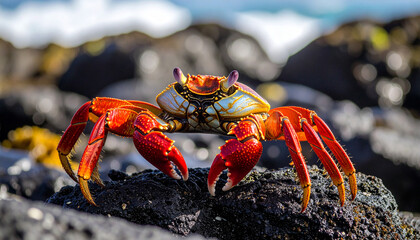 Generated image The Sally Lightfoot crab plays a crucial role in the local ecosystem red crab