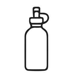 Vector of a minimalist water bottle for hikers, illustrated in black and white with bold black outlines and a simple, functional shape.

