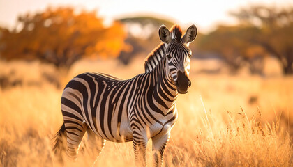 Generated image Zebra standing in yellow grass on Safari watching animal