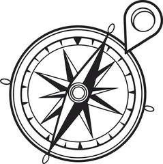 Vector icon of a vintage compass rose on a white or black background, symbolizing north direction, travel, and adventure