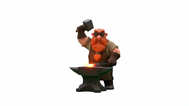Cartoon Blacksmith Hammering Iron