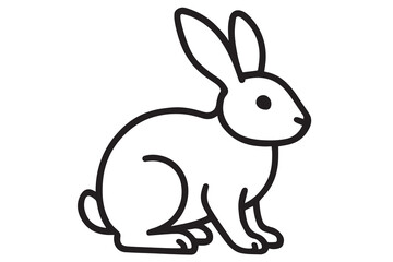 Vector of a rabbit sitting calmly, illustrated in black and white with bold black outlines emphasizing its ears, paws, and soft body shape.

