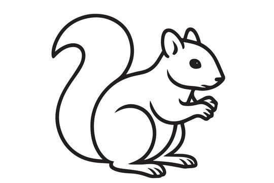 Vector of a squirrel standing upright, illustrated in black and white style with bold black outlines highlighting its tail and body shape.

