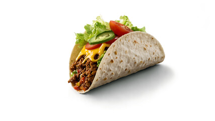 Taco transparent background with ground beef, suitable for vibrant designs. Ideal for Mexican cuisine restaurants, food blogs, and menu designs.