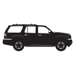 Side view silhouette of a large black SUV vehicle illustration