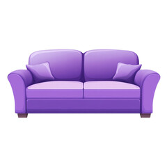Fototapeta premium A purple sofa with two cushions sits against a white background its design is simple and elegant