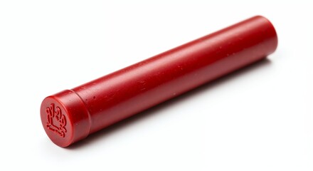 Sealing wax stick isolated on white background,red glossy,photorealistic close-up stamped end detail