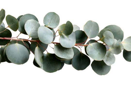 Preserved eucalyptus branch with round leaves, isolated on a transparent background, perfect for nature-inspired designs