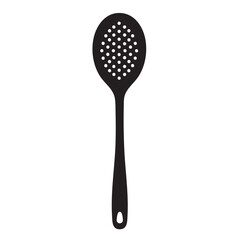 Elegant black and white illustration of a slotted spoon or skimmer utensil