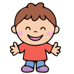 A boy cartoon smiling and playing