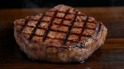 Juicy medium-rare ribeye steak, perfectly grilled. A celebration of rich flavors and culinary mastery.