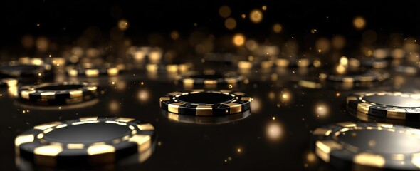 Gold and White Casino Chips and Coins on Dark Table