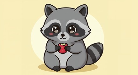 Obraz premium Raccoon holding food with tiny paws