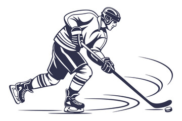 Dynamic Hockey Player with Puck Minimal Design