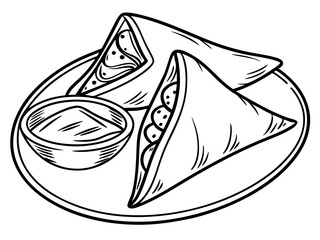 Crispy Samosa Snack Drawing on White