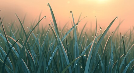 Serene Green Field Under a Beautiful Sunset Sky with Fading Light