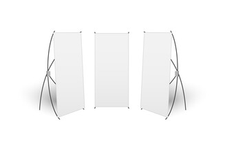 Blank X banner stand realistic isolated, vector set