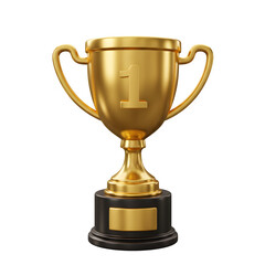 3D Gold Trophy Symbol of Victory and Achievement, Isolated on White or Transparent Background