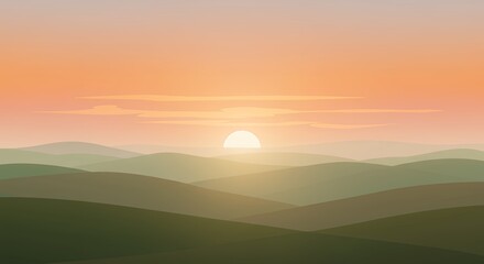 Obraz premium Radiant Sunset Over Desert Dunes with Hazy Horizon