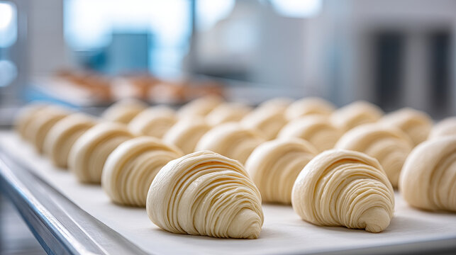 Artisan baker croissant pastry chef at work handmade croissant artisan artisan croissant crafting fresh dough rolls ready for baking in professional kitchen with soft natural light